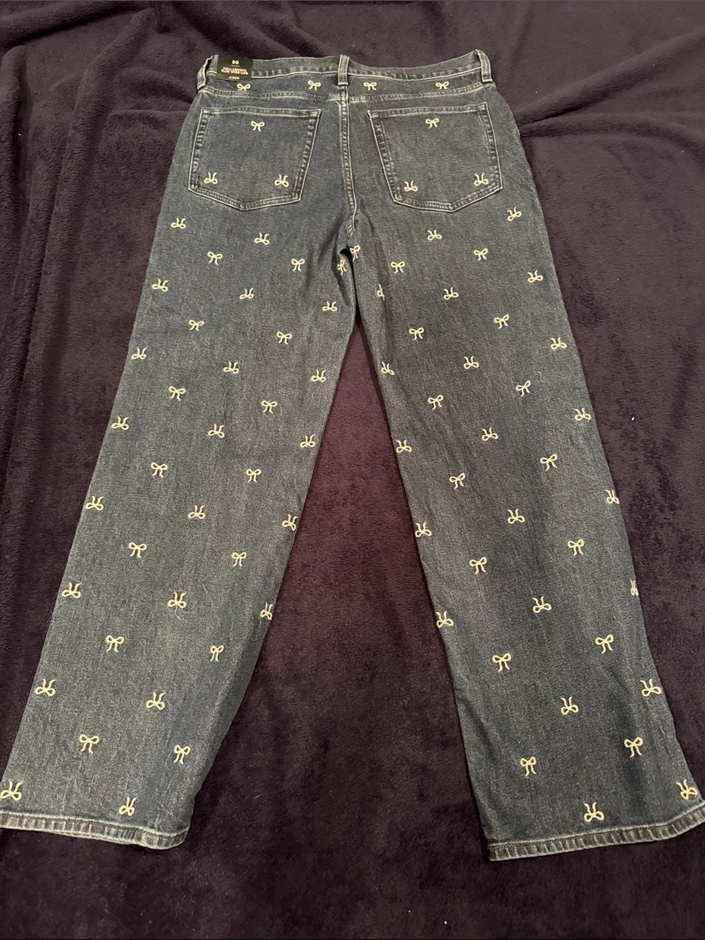 J. Crew Dark Blue Embroidered Bow Jeans